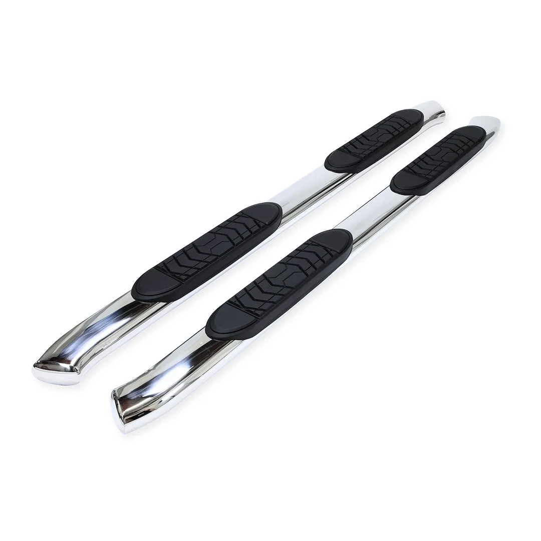 A7081S – TRAILFX Nerf Bar, With Step Pads 5 Inch Oval Bent Polished Stainless Steel With Welded End Caps Rocker Panel...